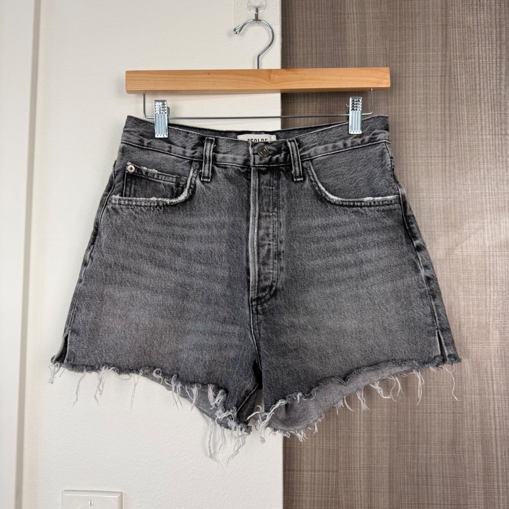 AGOLDE Dee Short in Moxy Denim Frayed Cut Off Grey High Waisted Cotton Size 27 - Picture 5 of 14